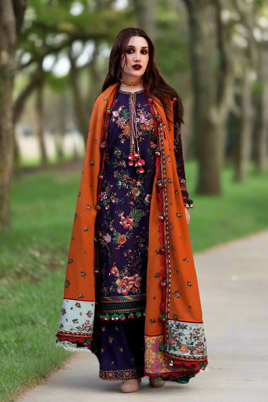 3 Piece Unstitched Embroidered Purple Dhanak Marina Suit with Shawl-1