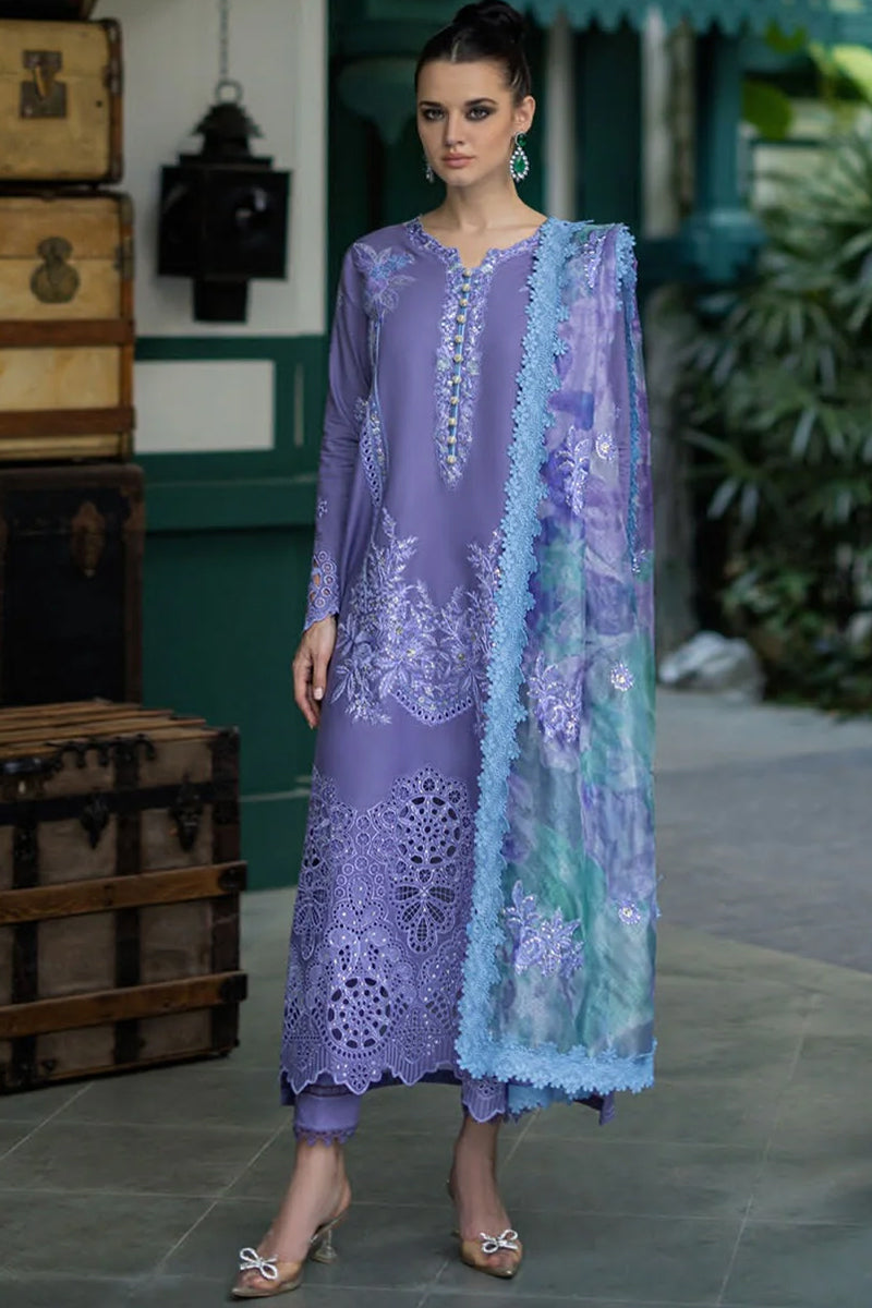 3 Piece Unstitched Embroidered Purple Lawn Suit-1