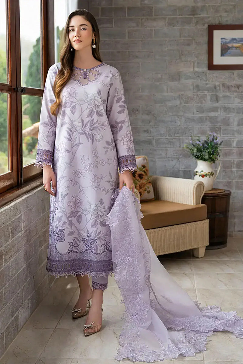 3 Piece Unstitched Embroidered Purple Lawn Suit-2