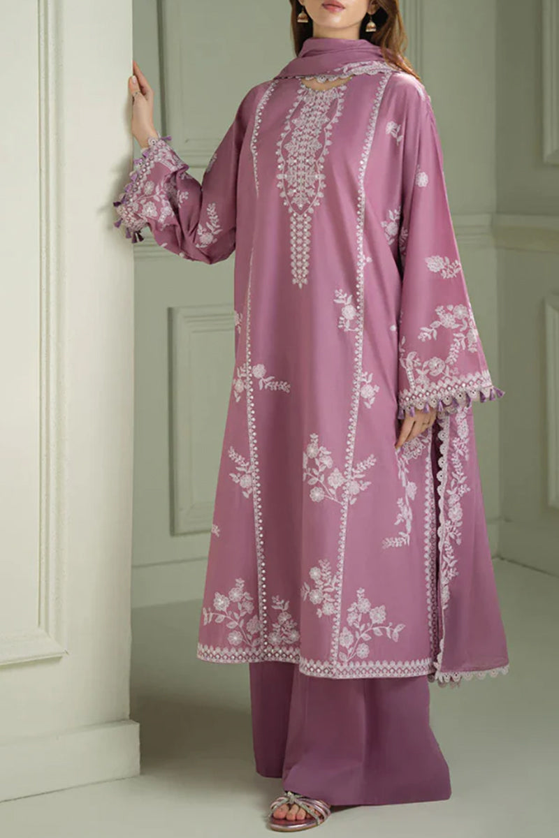 3 Piece Unstitched Embroidered Purple Lawn Suit-7