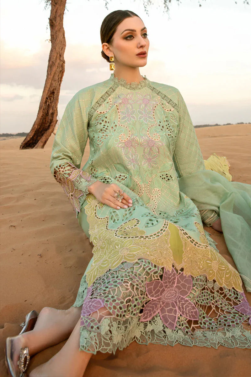3 Piece Unstitched Embroidered Tea Green Lawn Suit-3