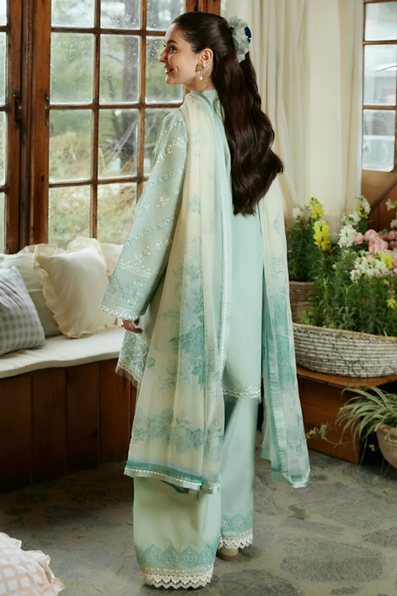 3 Piece Unstitched Embroidered Tea Green Lawn Suit-4