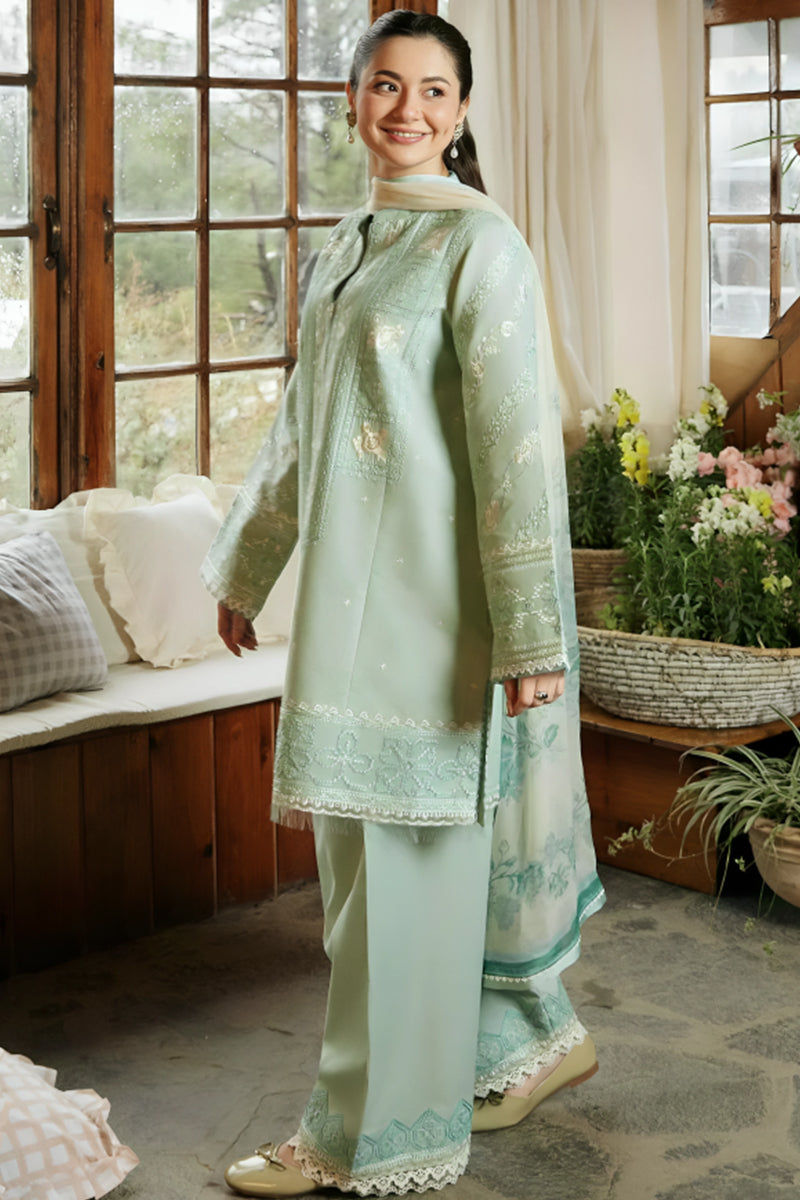 3 Piece Unstitched Embroidered Tea Green Lawn Suit-4