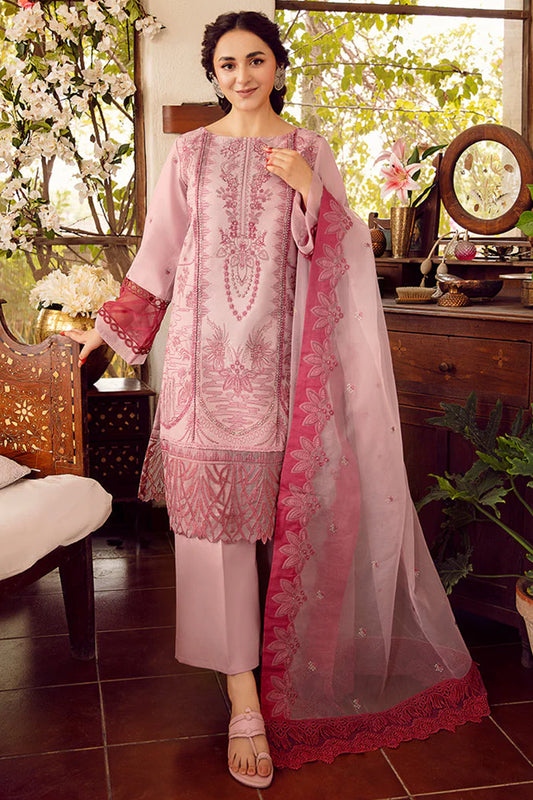3 Piece Unstitched Embroidered Tea Pink Lawn Suit-1