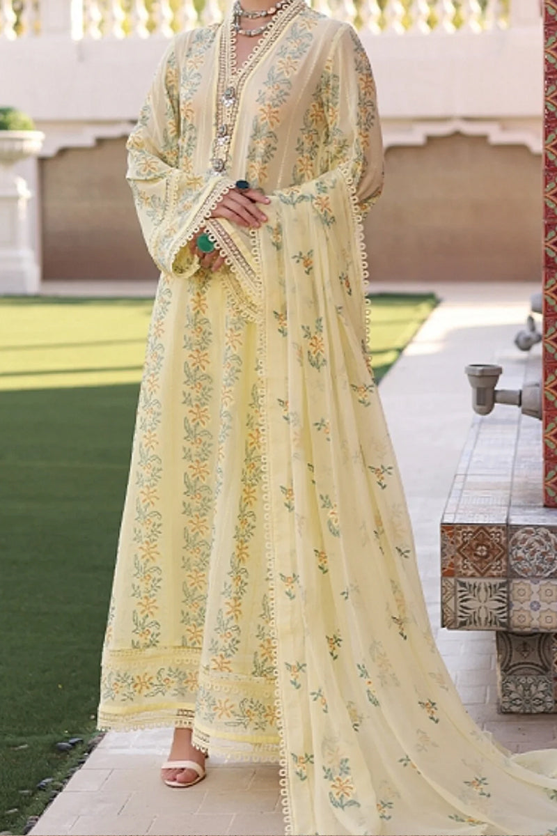 3 Piece Unstitched Embroidered Yellow Lawn Suit-3
