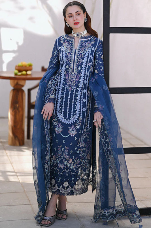 3 Piece Unstitched Embroidered Zinc Blue Lawn Suit-1