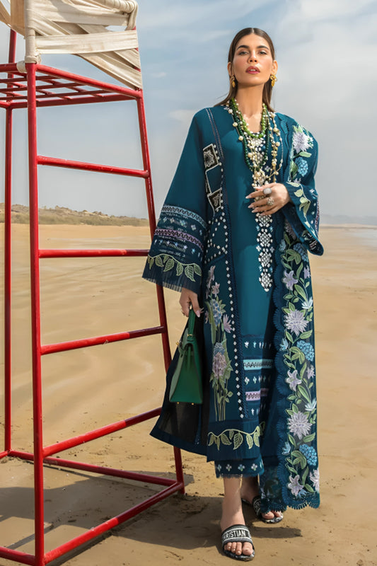 3 Piece Unstitched Embroidered Zinc Blue Lawn Suit-2