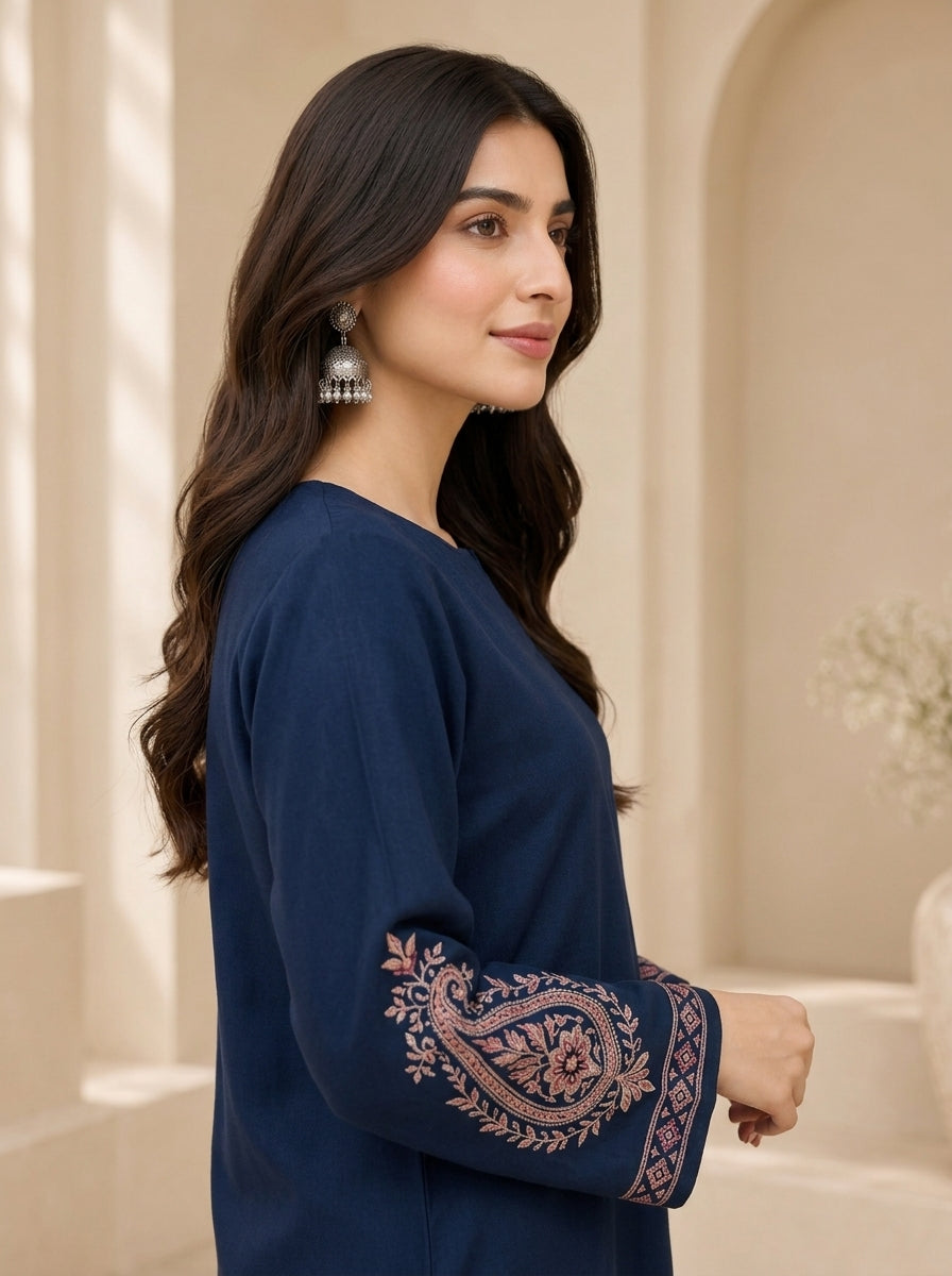 Midnight Paisley 2-Piece Embroidered Navy Dhanak Marina Suit