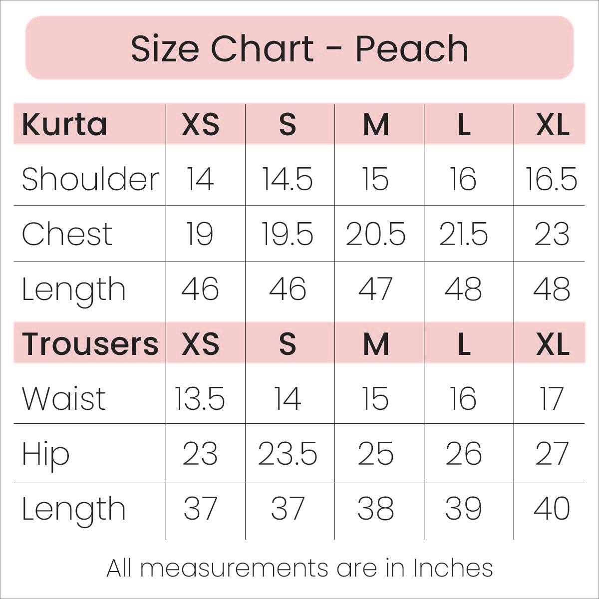 Size Chart - Peach