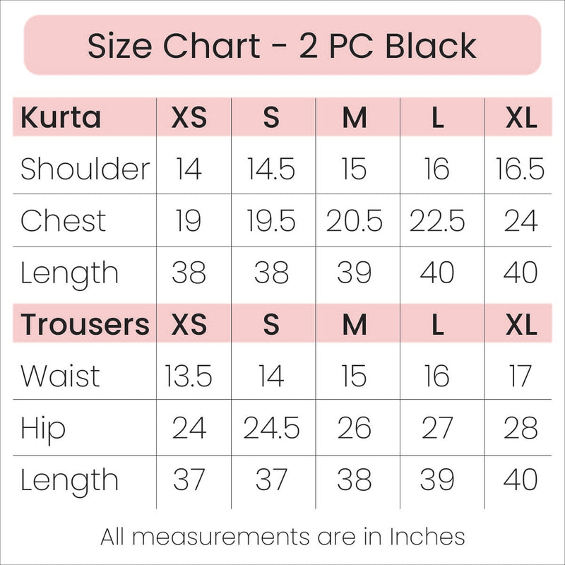 Size Chart - 2PC Black