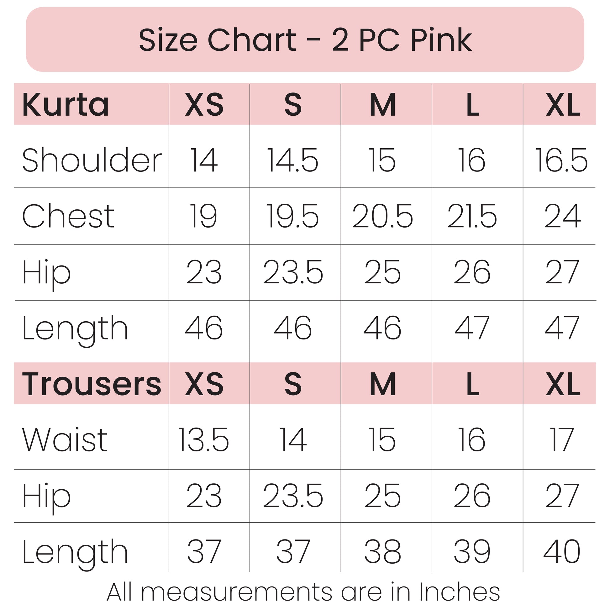 Size Chart - 2 PC Pink
