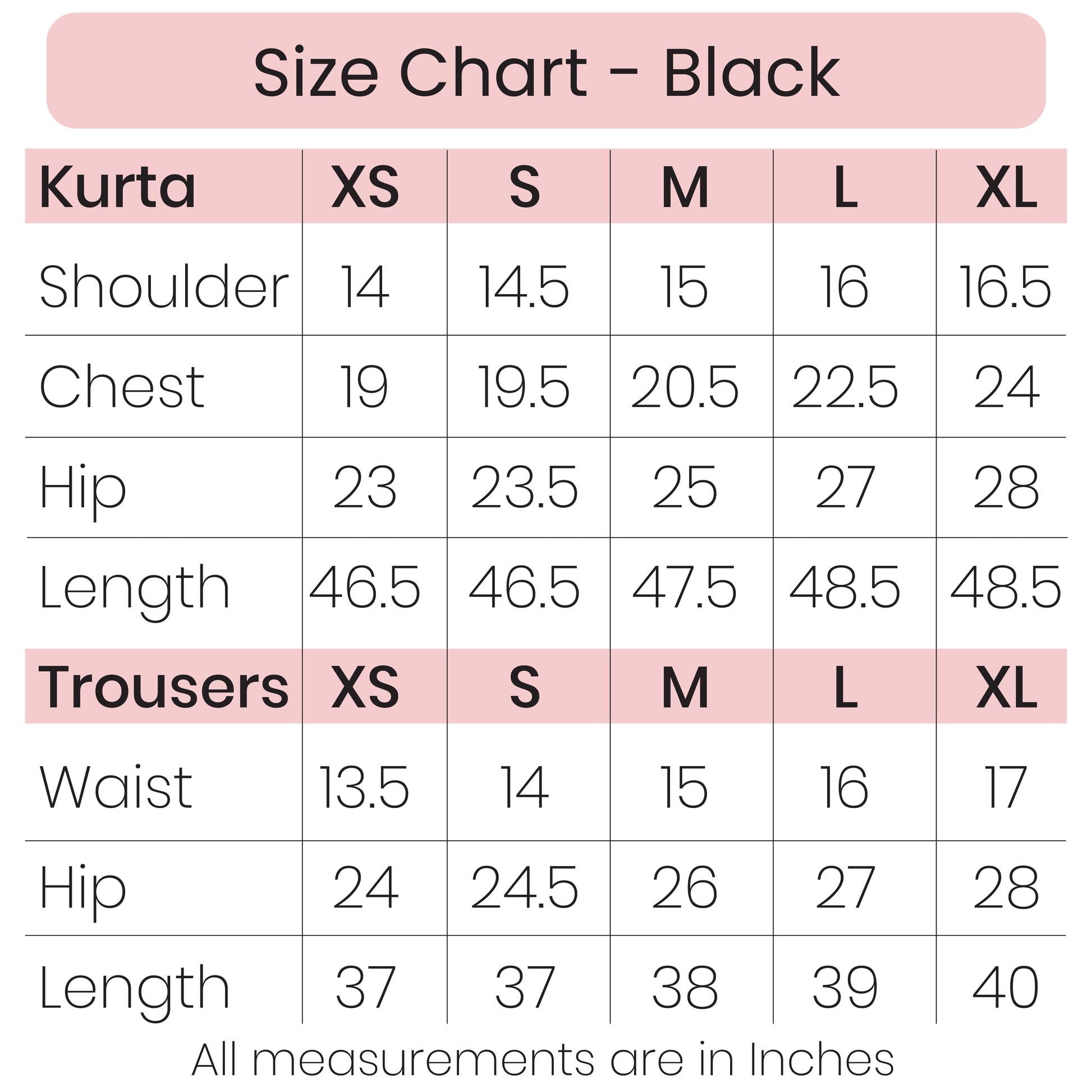 Size Chart - Black