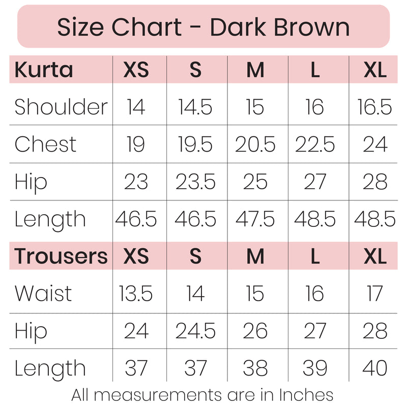 Size Chart - Dark Brown