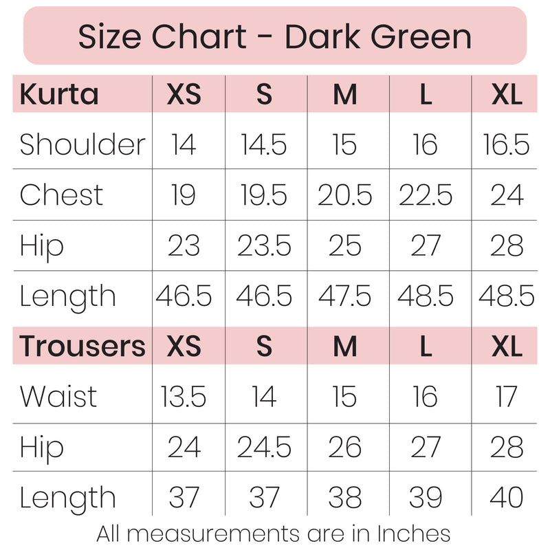 Size Chart - Dark Green