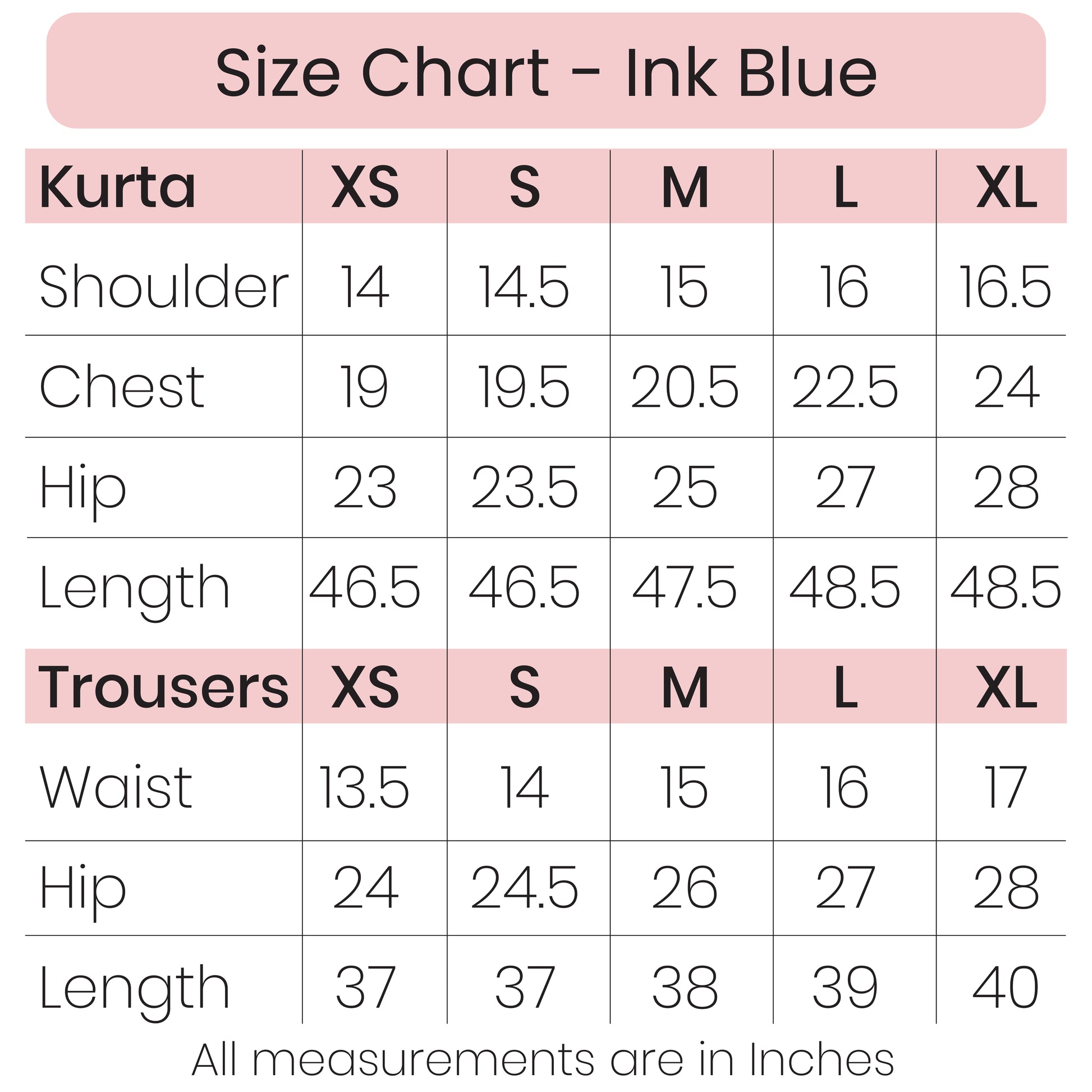 Size Chart - Ink Blue