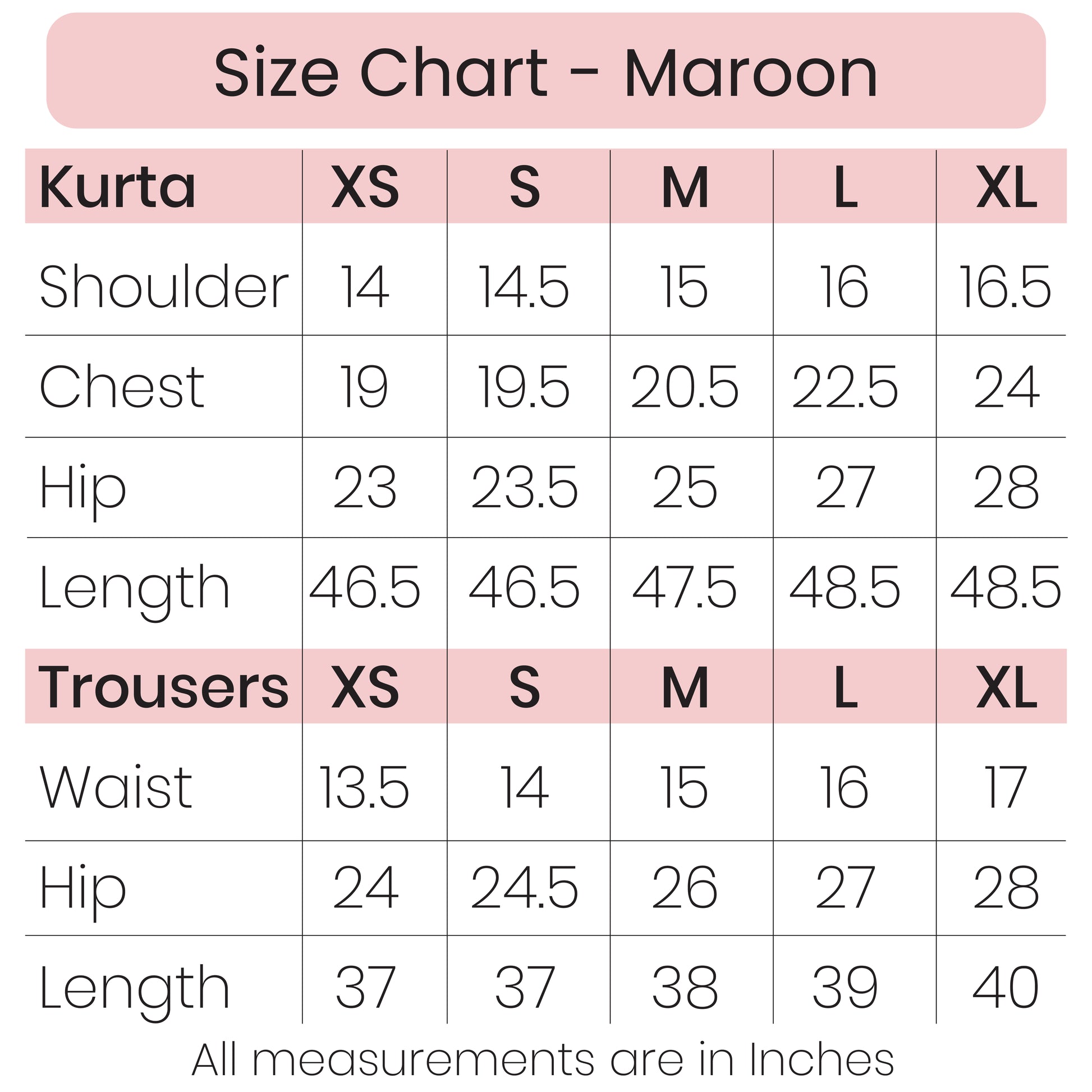 Size Chart - Maroon