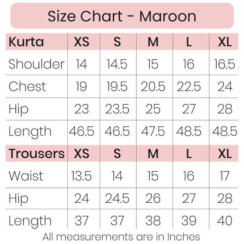 Size Chart - Maroon