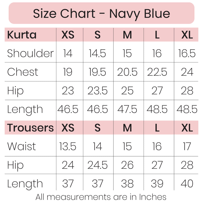 Size Chart - Navy Blue