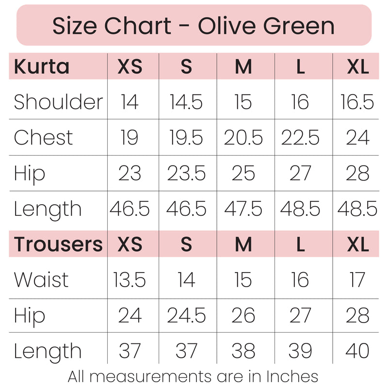 Size Chart - Olive Green