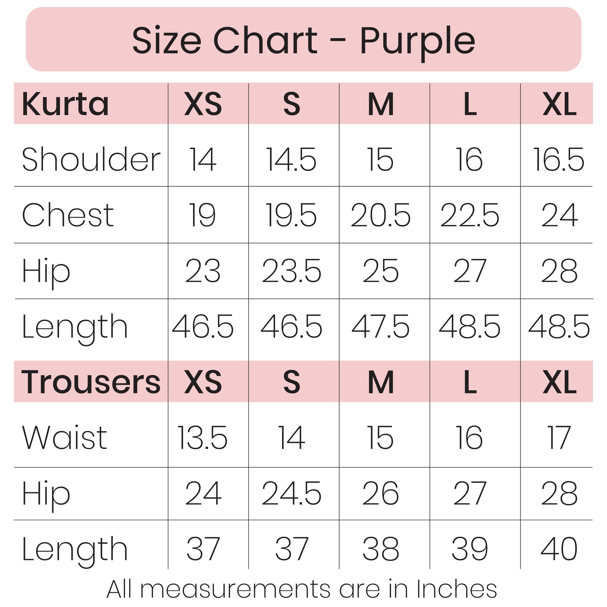 Size Chart - Purple