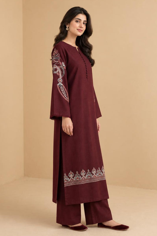 Wine Heritage – 2 Piece Embroidered Maroon Dhanak Marina Suit