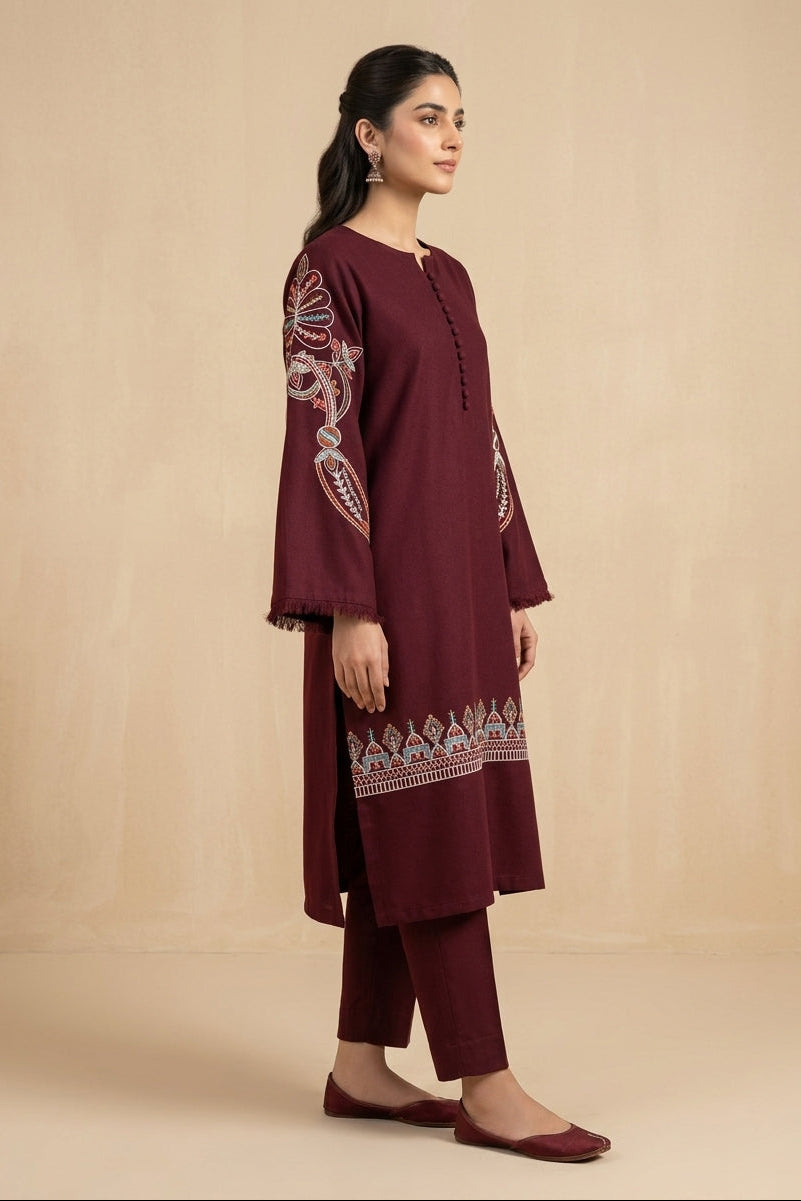 Wine Heritage – 2 Piece Embroidered Maroon Dhanak Marina Suit